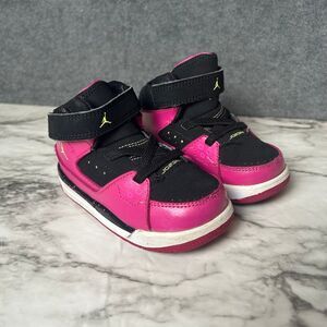Air Jordan Toddler Flight SC-1 407496-048 Sz 6C Pink Black Leather Sneakers